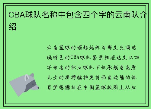 CBA球队名称中包含四个字的云南队介绍
