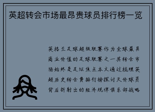 英超转会市场最昂贵球员排行榜一览